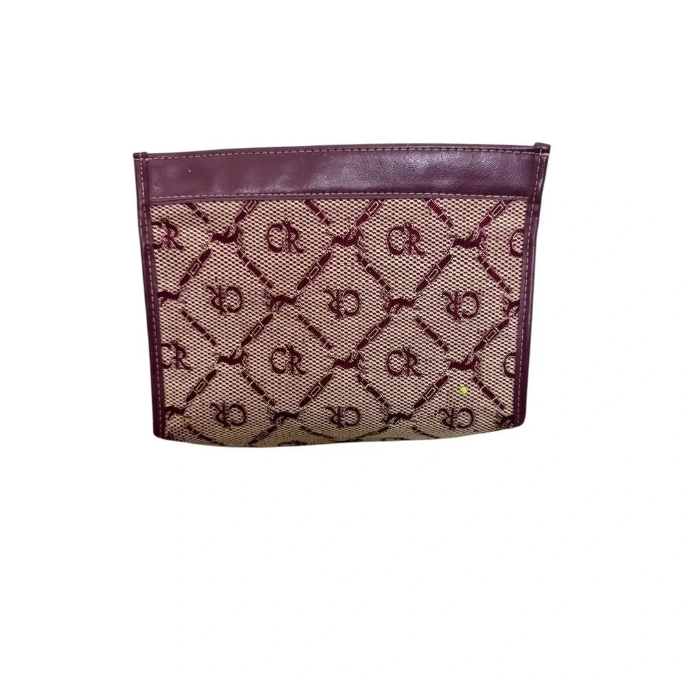 Vintage Charles of the Ritz CR Monogrammed‎ Women's Cosmetic Pouch Maroon Zipper